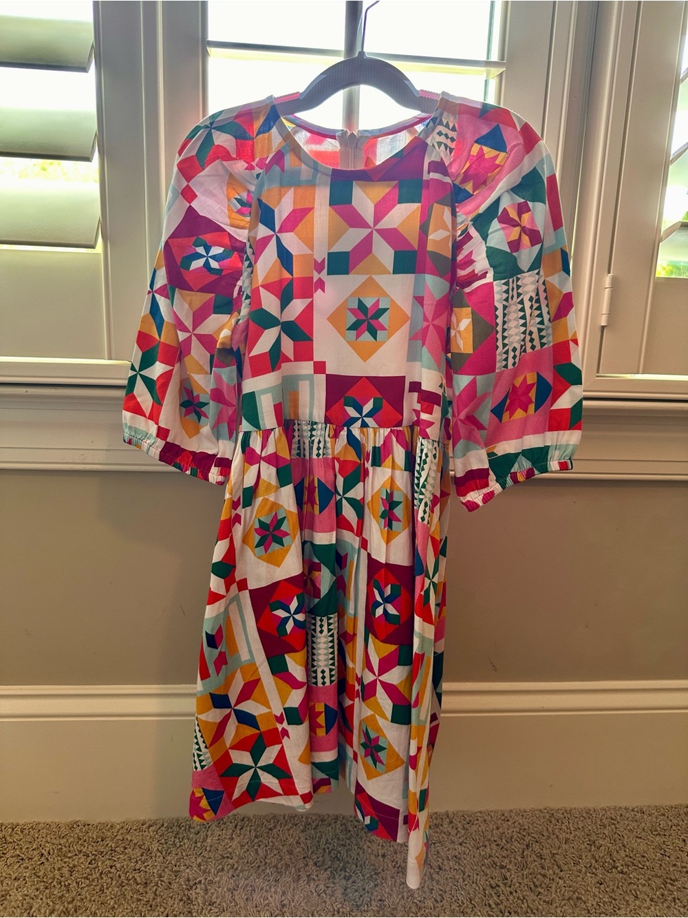 Britton Court Kids Geometric Print Puff-Sleeve Dress - Multicolor